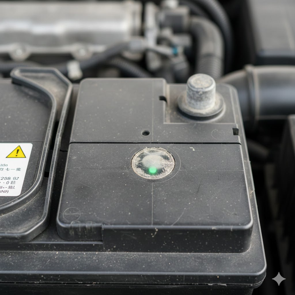 Чёрный или красный глазок на крышке АКБ